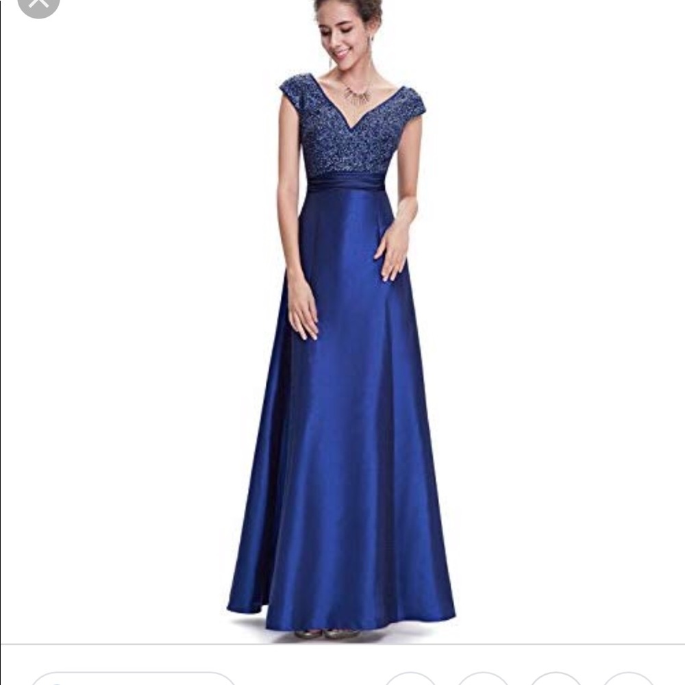 Ever Pretty Formal V neck cap sleeve Blue dress